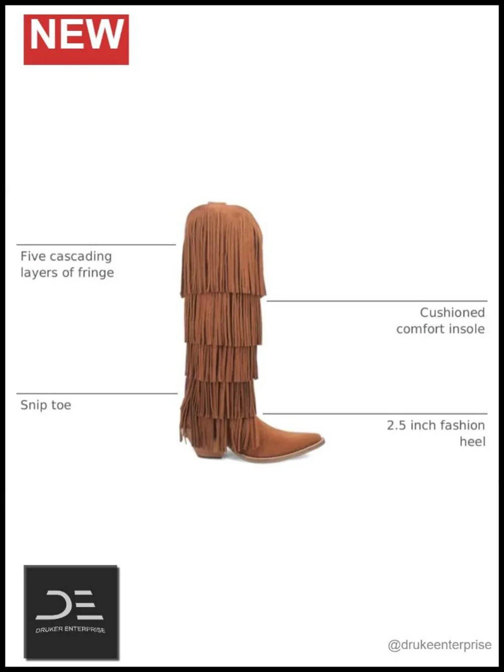 Dingo Womens Wild Child Fringe Suede Pull On Knee High Block Heel Boots